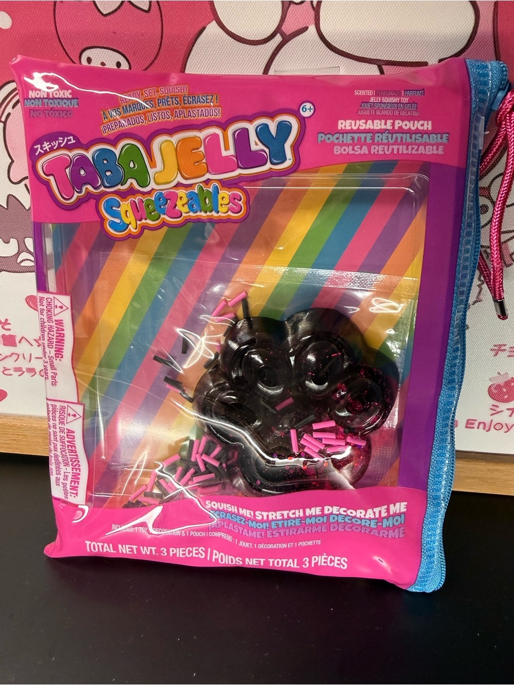 Taba Jelly Black Paw Pink Sprinkles Scented Squeezables Toy with Reusable Pouch